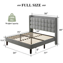 Feonase Full Size Bed Frame with Charging Station, Upholstered Platform Bed Frame with Wingback Storage Headboard, No Box Spring Needed, Easy Assembly, Light Gray