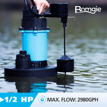 BOMGIE 1/2HP Sump Pump Submersible 2980GPH, Vertical Float Switch Automatic Utility Pumps for Clean/Dirty Water Pump Thermal Protector for Basement Pool Draining, Max. Head 28 FT