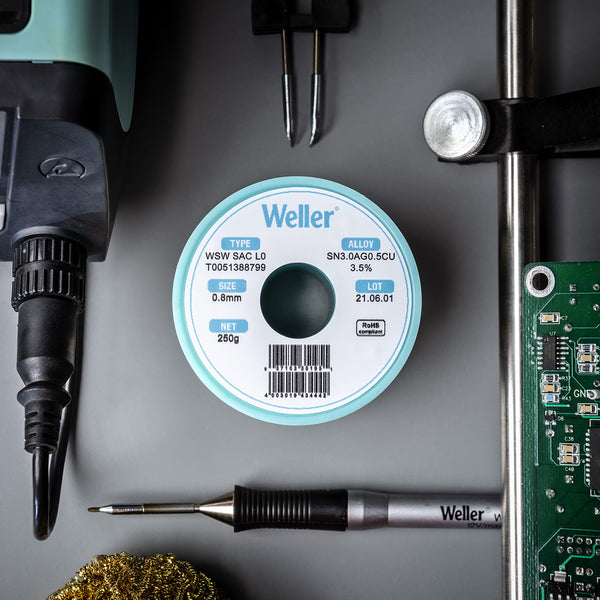 Weller WSW SAC L0 (T0051387099) Lead Free Solder Wire, Dia: 0.5 mm / 0.020 in, Wt: 500 g / 17.637 oz, Alloy Sn96.5Ag3.0Cu0.5, Flux content 3.5%