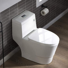 WOODBRIDGEE One Piece Toilet with Soft Closing Seat, Chair Height, 1.28 GPF Dual, Water Sensed, 1000 Gram MaP Flushing Score Toilet with Chorme Button, White,B0940-F-C