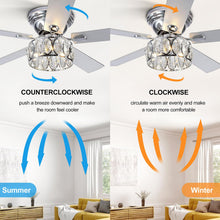 Breezary 52 inch Flush Mount Ceiling Fans with Lights Remote Control, 5 Reversible Blades Indoor Low Profile Crystal Lighting Chandelier Ceiling Fans for Bedroom