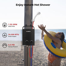 Portable Tankless Water Heater, Camplux 1.32 GPM Outdoor Propane Gas Camp Shower with Portable Handle, Black