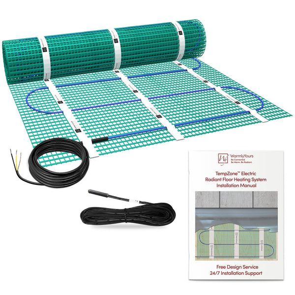 WarmlyYours Radiant Floor Heating System 3 x 5 ft. - Electric Heated Floor Mat Provides Fast, Even Radiant Heat - Ideal In Floor Heating for Bathroom Install Under Tile and Stone (TempZone Easy Mat)