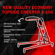 Traxion New Quality Economy Topside Creeper 3-106 with expanded Metal Steps and Velcro Stomach Pads with Tool Loops