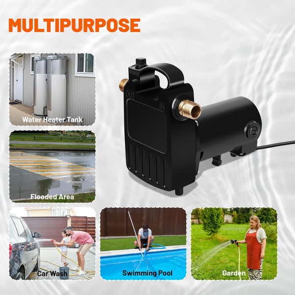 Smartbot 1/2 HP Non-Submersible Transfer Pump - 1560 GPH Portable Cast Iron High Pressure Utility Water Pump with Built-in On/Off Switch, Hose Connectors & Suction Strainer