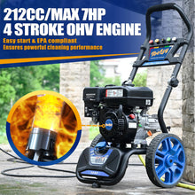 TOOLCY 3400 PSI 2.8 GPM Gas Powered Pressure Washer with Onboard Soap Tank, Spray Gun, 30FT Pressure Hose, 5 Nozzles, Foldable Handle Gas Power Washer for Cleaning Cars Homes Patios Fences Driveways