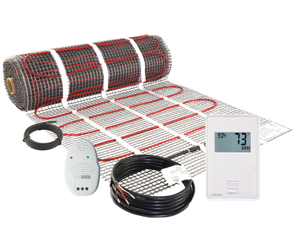 LuxHeat 35 Sqft Mat Kit (240v) Electric Radiant Floor heating System for Under Tile & Laminate. Underfloor Heating Kit Includes Heat Mat, Alarm & UTN4 OJ Microline Non Programmable Thermostat w/GFCI