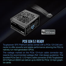 Thermaltake Toughpower SFX 850W 80Plus Platinum ATX 3.1 Standard Power Supply; 450W 12V-2x6 Connector Included; Full Modular; 90mm FDB Fan; PS-STP-0850FNFAPU-1; 7 Year Warranty