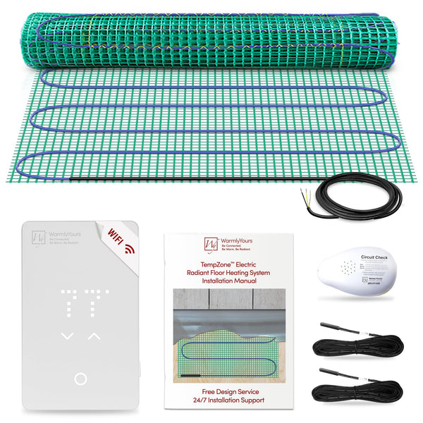 WarmlyYours Heated Floor Mat Kit 3 x 5 ft. - Electric Radiant Heating System for Fast, Even Warmth Under Tile, Stone - with UWG5 WiFi LED Touch Thermostat (TempZone Easy Mat)