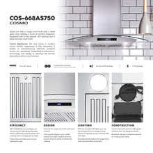 COSMO COS-668AS750 30 in. Vista Collection 380 CFM Ducted Wall Mount Range Hood, Touch Controls, LED Lights, Stainless Steel