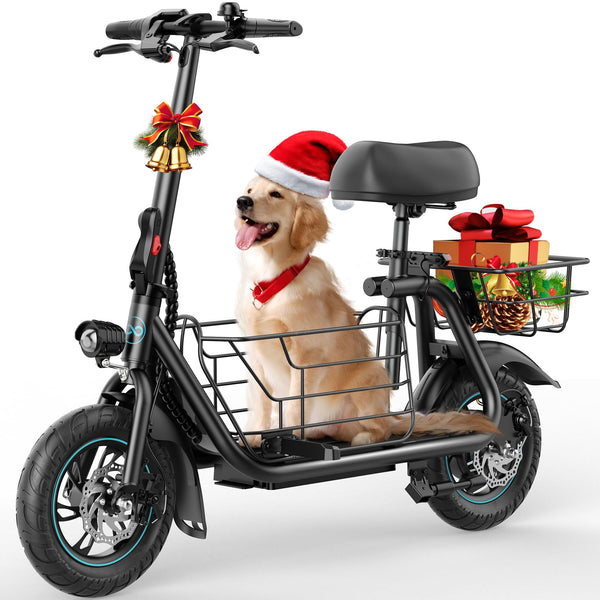 URBANMAX Electric Scooter with Seat, 550W Motor, 18.6MPH Top Speed, 20 Miles Range, Adults Electric Scooter with Large Storage Basket for Pets Dogs and Items C1S-FB4