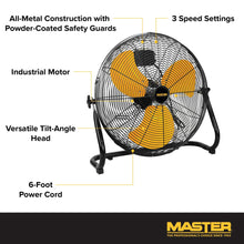 Master High Velocity Portable Industrial Heavy Duty Metal Construction Powerful Airflow Floor Fan Adjustable Tilt Head, 20 Inch, Black/Yellow