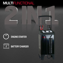 Schumacher Electric Wheeled Battery Charger and Engine Starter, SC1633, 2-in-1, Manual Timer Controlled, 200 Cranking Amps, 12 Volt, 24 Volt, for Car, SUV, Truck, and Marine Batteries