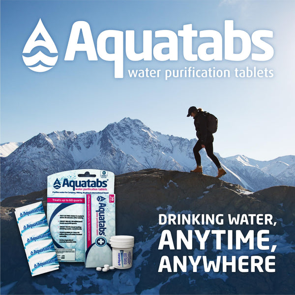 Aquatabs 397mg Water Purification Tablets (100 Pack). Water Filtration System for, Camping, Boating, Emergencies, Survival, RVs, and Marine-Use. Easy to Use Treatment and Disinfection.