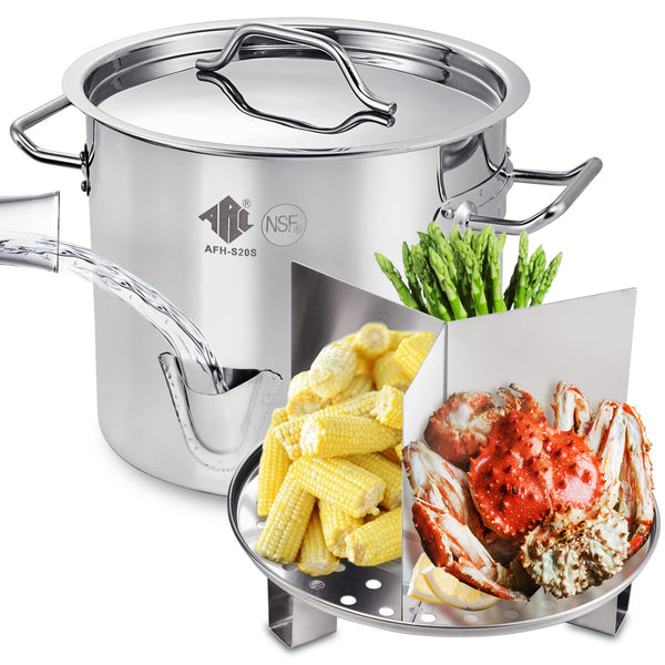 ARC 52-Quart Stainless Steel Tamale Steamer Pot w/Easy-fill Water Spout, Seafood Crab Steamer with Divider and Rack, 13 Gallon