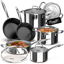 Ciwete Stainless Steel Nonstick Pots and Pans Set - 11PC, 18/10 Triple Ply Stainless Steel Induction Cookware Set, Kitchen Cookware Sets with Steamer Insert/Stay-Cool Handles, Dishwasher Safe