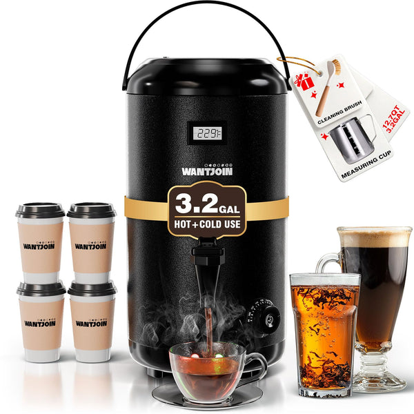 WantJoin Electric Heating Beverage Dispenser-75 Cup Hot&Cold water Urn-Stainless Steel Premium 12 L/3.2 Gallon Hot Drink Dispenser with Spigot for Coffee & Hot tea,Cold Milk,Water,Juice(Black)