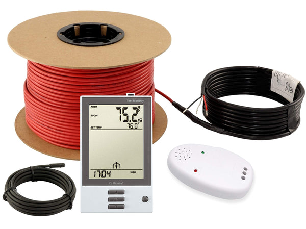 LuxHeat 50sqft Floor Heating Cable Kit - 240v In Floor Heating System for Tile, Vinyl, Laminate - Heated Flooring System Includes UDG Programmable Thermostat w/GFCI, Cable, Alarm & Sensor