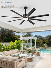 ZMISHIBO 72 inch Aluminium Blade Ceiling Fans with Lights and Remote, Outdoor Ceiling Fans for Patio Living Room with Quiet DC Motor, 6 Speed Reversible, 3 CCT, Black Industrial Ceiling Fan, 8 Blades