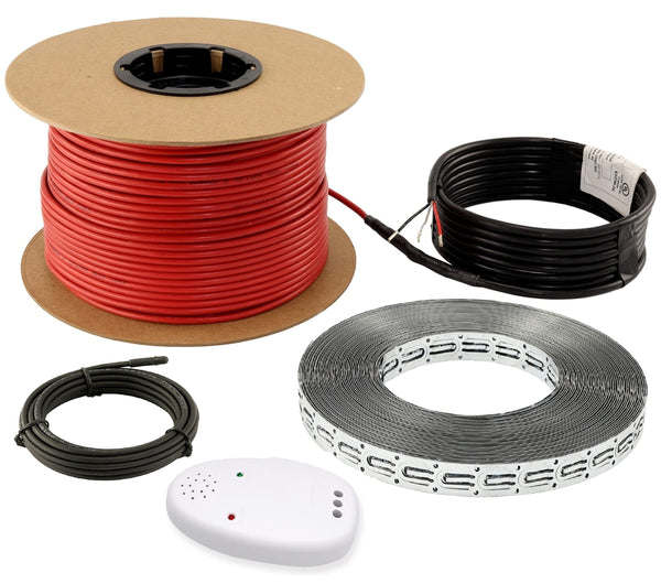 LuxHeat 60sqft Floor Heating Cable Kit - 240v Electric Heated Floor System for Tile, Vinyl, Laminate - Electric Radiant Heated Flooring System - Includes Heater Cable, Strapping, Sensor & Alarm