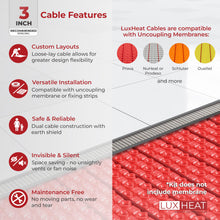 LuxHeat 40sqft Floor Heating Cable Kit - 120v Under Tile Floor Heating System - Easy to Install - Heated Flooring System Includes Electric Heated Cable, Alarm & Flooring Sensor - USA Product Support