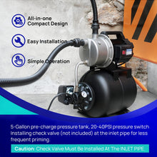 Aquastrong 1.6 HP Shallow Well Pump with Pressure Tank, 1320 GPH, 115V, Stainless Steel Irrigation, Automatic Water Booster Jet Pump for Home, Garden, Lawn