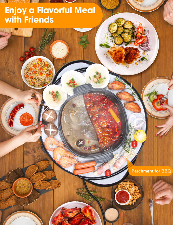 Soupify 2 in 1 Hot Pot with Grill, Electric Korean BBQ Grill, Independent Dual Temperature Control & Non-stick Pan, Multi-function Smokeless Barbecue Grill for Family and Friends Gathering