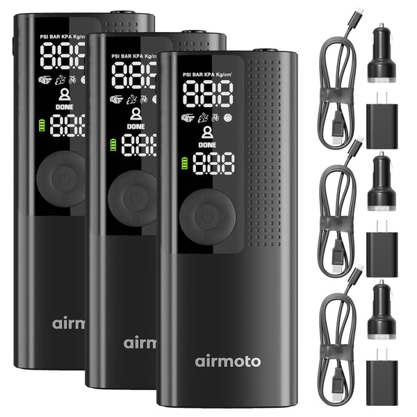 Airmoto and Power Kit Bundle Deal - 3 bundle - Tire Inflator Portable Air Compressor with Power Kit for Charging at Home and on The Road - Cordless Air Pump for Car Tires, Motorcycle, Bicycle