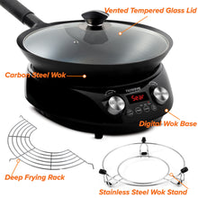 Nuwave Mosaic Induction Wok, Precise Temp Controls from 100°F to 575°F in 5°F, Wok Hei, Infuse Complex Charred Aroma & Flavor, 3 Watts 600,900 & 1500, Authentic 14-inch Carbon Steel Wok Included,Black