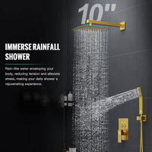 SR SUN RISE Shower System with Push Button Diverter Bathroom Luxury 10 Inch Rain Shower Head with Handheld Spray, High Pressure Shower Faucet Combo Set with Faucet Trim Repair Kits, Brushed Gold