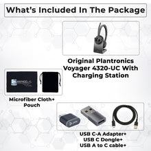 Poly Voyager 4320 UC Wireless Headset & Charge Stand - Stereo Headphones with Noise-Canceling Boom Mic + Charging Station + USB-C to A Adapter + USB C Dongle + USB A-C Cable + Pouch + Microfiber Cloth