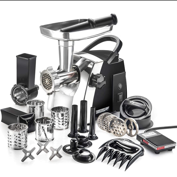 STX International Turboforce Cadet 2000 Series Electric Meat Grinder | 7-in-1 Multifunctional | Foot Pedal | Slicer/Shredder/Grater | Sausage Stuffer | Kubbe Maker | 4 Grinding Plates & More Included