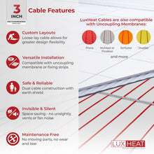 LuxHeat 60sqft Floor Heating Cable Kit - 240v In Floor Electric Heater Kit - Heated Flooring System Includes UDG Programmable Thermostat w/GFCI, Heating Cable, Strapping, Flooring Sensor & Alarm