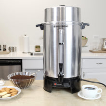 West Bend 33600 Coffee Urn Commercial Highly-Polished Aluminum NSF Approved Features Automatic Temperature Control Large Capacity with Fast Brewing and Easy Clean Up, 100-Cup, Silver