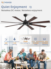 ZMISHIBO 72 Inch Ceiling Fan No Light with Remote Control, 8 Blades Quiet DC Reversible Motor, 6-Speed, Timer, Black Finish, Indoor Outdoor Ceiling Fans for Patios, Living Room, Garage