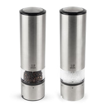 Peugeot - Elis Sense u'Select Electric Salt and Pepper Mill Set - Adjustable Grinders, Battery Powered - Blue LED Light, Stainless Steel, 8-inches