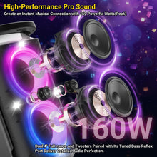 QxbJoy Portable Bluetooth Party Speaker: 160W Peak Powerful Loud Sound Deep Bass Wireless Boombox Large Subwoofer 15 Hours Battery Life Fast Charging with Led Light Show for Outdoor Camping Backyard