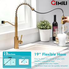 GIMILI Gold Touchless Kitchen Faucet with Pull Down Sprayer, Brushed Brass Motion Sensor Smart Hands-Free Activated Single Hole Spring Faucet for Kitchen Sink