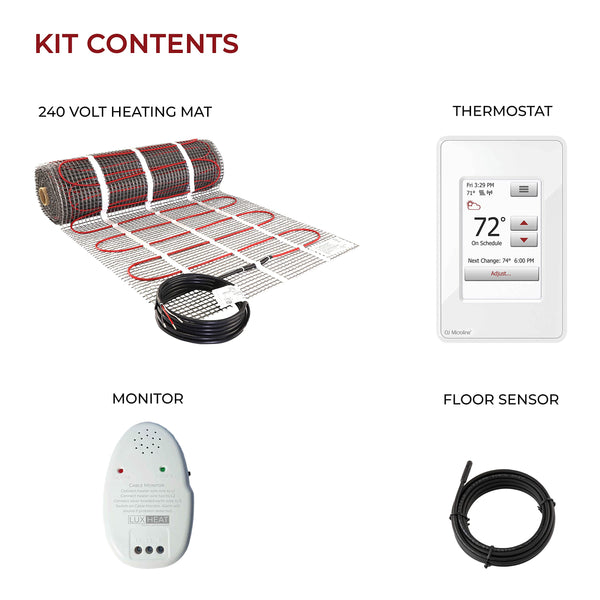 LuxHeat 35 Sqft Mat Kit (240v) Electric Radiant Floor Heating System for Tile & Laminate. Underfloor Heating Kit Includes Heat Mat, Alarm & UWG4 OJ Microline WiFi Programmable Thermostat w/GFCI