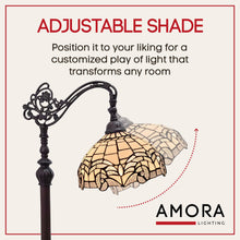 Amora Tiffany Floor Lamp - Arched, Stained Glass 62” - Traditional White Mahogany with Foot Switch Operation and Adjustable Lamp Shade - Custom Handcrafted Floor Lamps for Living Room