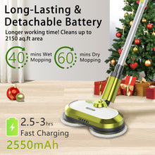 Cordless Electric Mop, Electric Spin Mop with LED Headlight and Water Spray, Up to 60 mins Powerful Floor Cleaner with 300ml Water Tank & Detachable Battery, Super Quiet Cleaning & Waxing