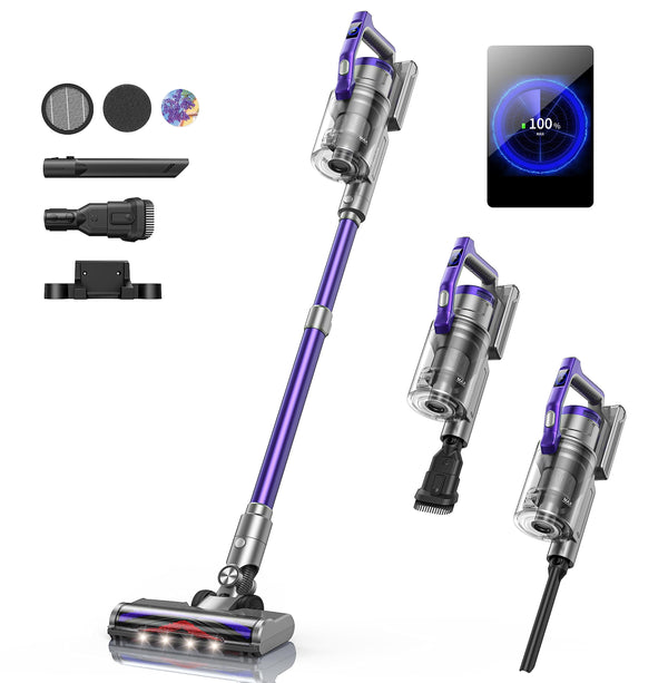 Cordless Vacuum Cleaner, 450W Stick Vacuum Cleaner, OLED Color Screen Display, Up to 55mins, 8 Animation Modes, Multi-cone Filtration, Handheld Vacuum for Hardwood Floors, Carpets, Pet Hair S14