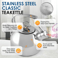 Chantal Classic Teakettle, 1.8 QT, High Grade Stainless Steel, 2-Tone Harmonica Whistle, Rapid Boil and Even Heating (Silver)