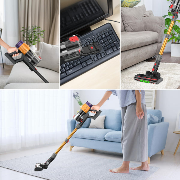 Cordless Vacuum Cleaner w/LED Display, 550W Self-Standing Cordless Stick Vacuum Cleaner for Home, Removable Battery/Lightweight/Rechargeable Pet Vacuum Cordless for Pet Hair/Hardwood Floor/Carpet