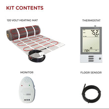 LuxHeat 25sqft Floor Heating Mat Kit - 120v Floor Heat Mat with Thermostat - Complete Electric Radiant Heated Flooring System Includes Alarm, UDG Programmable Thermostat w/GFCI & Flooring Sensor