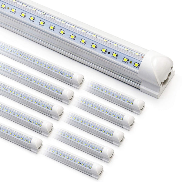 10-Pack 8ft LED Shop Light Fixture - 90W T8 Integrated LED Tube Light - 6500K 12000LM V-Shape Linkable - High Output - Clear Cover - Plug and Play - 270 Degree Lighting for Garage, Shop, Barn