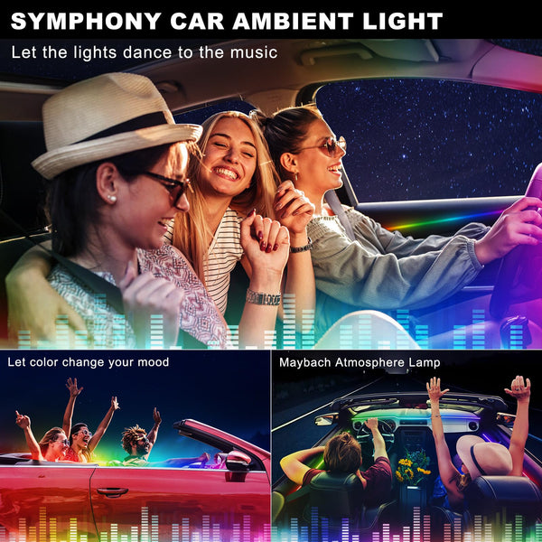 Dreamcolor Acrylic Interior Car LED Strip Light with Wireless APP, RGB 22 in 1 with 175 inches 600 LEDs Fiber Optic Car Ambient Lighting Kits, Dual Zone Sound Active Function LED Strip for Car