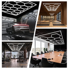 FERUERW Hexagon Garage Lights with Rectangle Frame, High Brightness 672W 86400LM 6500K, 14 Hex Grid for Garage, Shop, Basement, Car Detailing Shop etc. with Mounting Clip