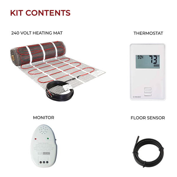 LuxHeat 35 Sqft Mat Kit (240v) Electric Radiant Floor heating System for Under Tile & Laminate. Underfloor Heating Kit Includes Heat Mat, Alarm & UTN4 OJ Microline Non Programmable Thermostat w/GFCI