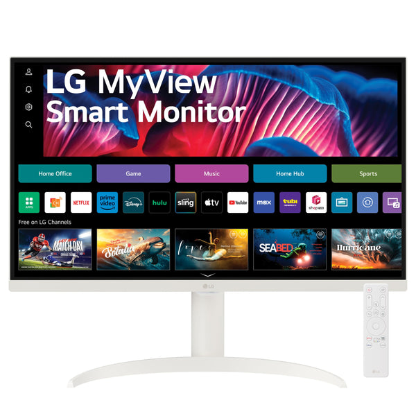 LG 27SR75U-W 27 inch 4K UHD (3840x2160) IPS HDR10 USB Type-C 65W PD Smart Monitor webOS 23 AirPlay Screen Share Bluetooth ThinQ App Built-in Speaker HDMI White